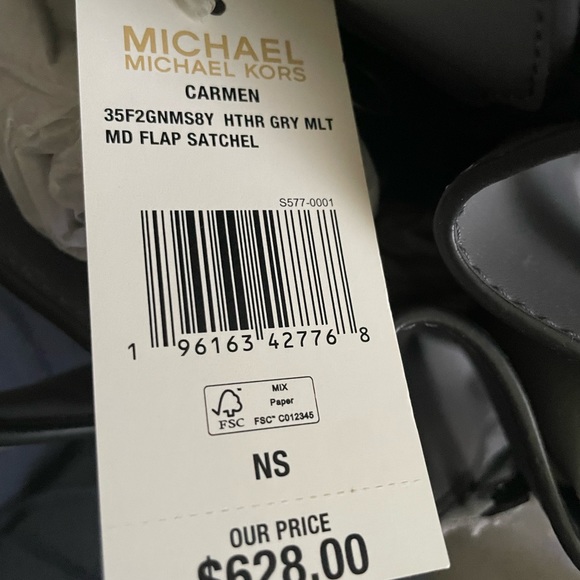 MICHAEL KORS CARMEN MEDIUM FLAP SATCHEL SHOULDER BAG EXOTIC MK GREY - Picture 4 of 4